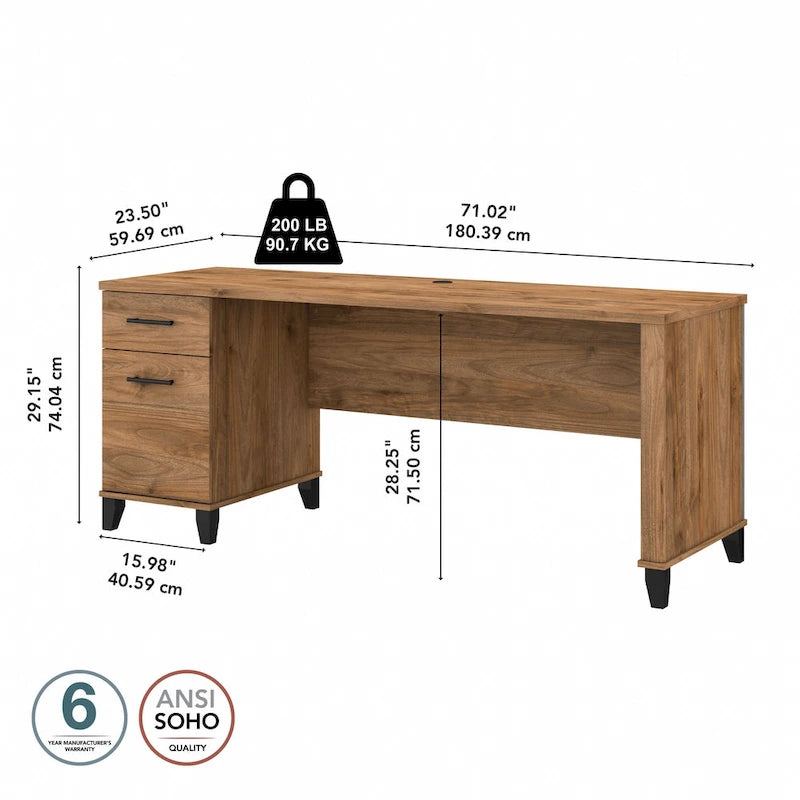 Scrivania da Ufficio da 183 cm con Cassetti Portaoggetti, Postazione di Lavoro per Computer in Legno, Mobili per Home Office
