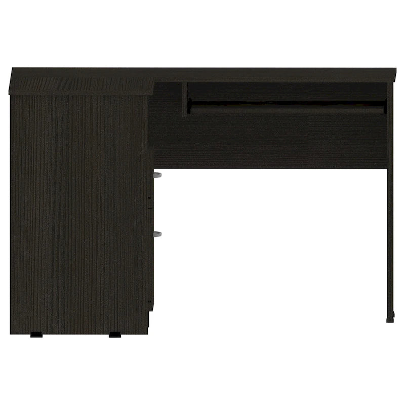 Scrivania a L con ripiani a giorno, 2 cassetti e vassoio estraibile per tastiera | Home Office