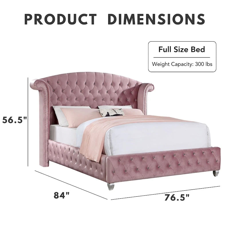 Letto imbottito con pannello a testiera ad ali capitonné Glam Rosa | Camera da letto Queen/King