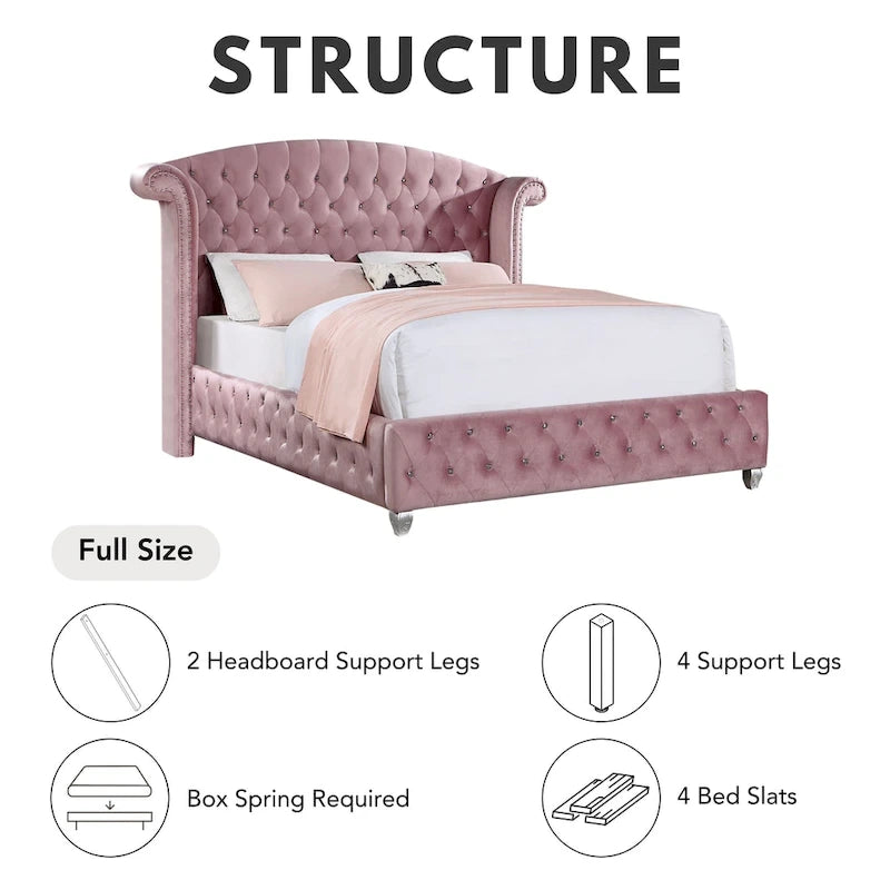 Letto imbottito con pannello a testiera ad ali capitonné Glam Rosa | Camera da letto Queen/King