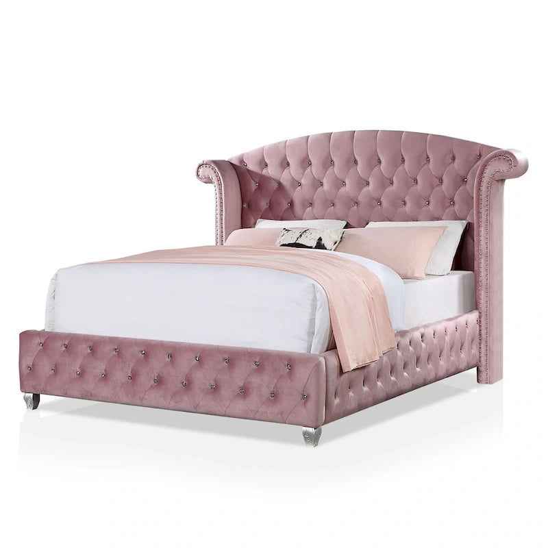 Letto imbottito con pannello a testiera ad ali capitonné Glam Rosa | Camera da letto Queen/King