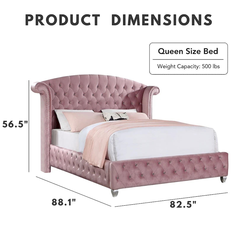Letto imbottito con pannello a testiera ad ali capitonné Glam Rosa | Camera da letto Queen/King