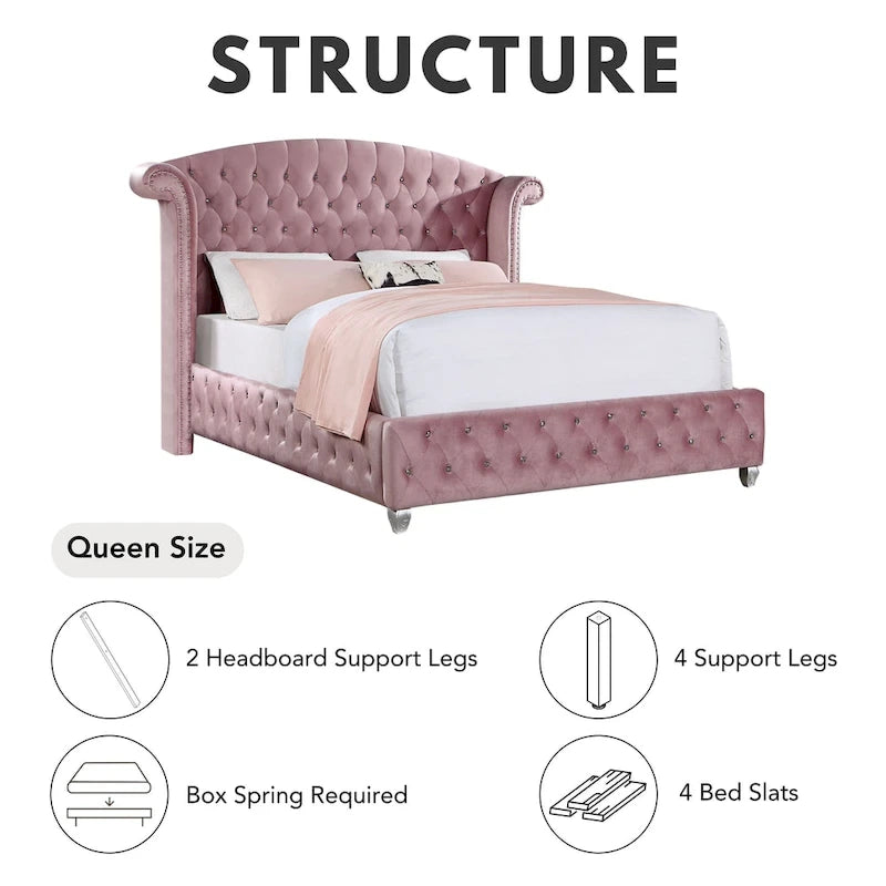 Letto imbottito con pannello a testiera ad ali capitonné Glam Rosa | Camera da letto Queen/King