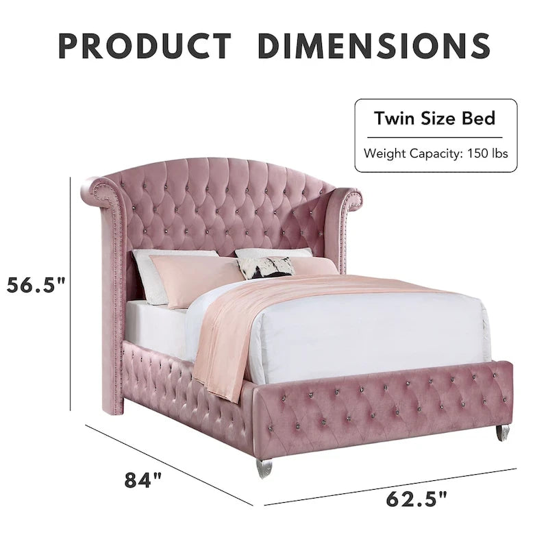 Letto imbottito con pannello a testiera ad ali capitonné Glam Rosa | Camera da letto Queen/King