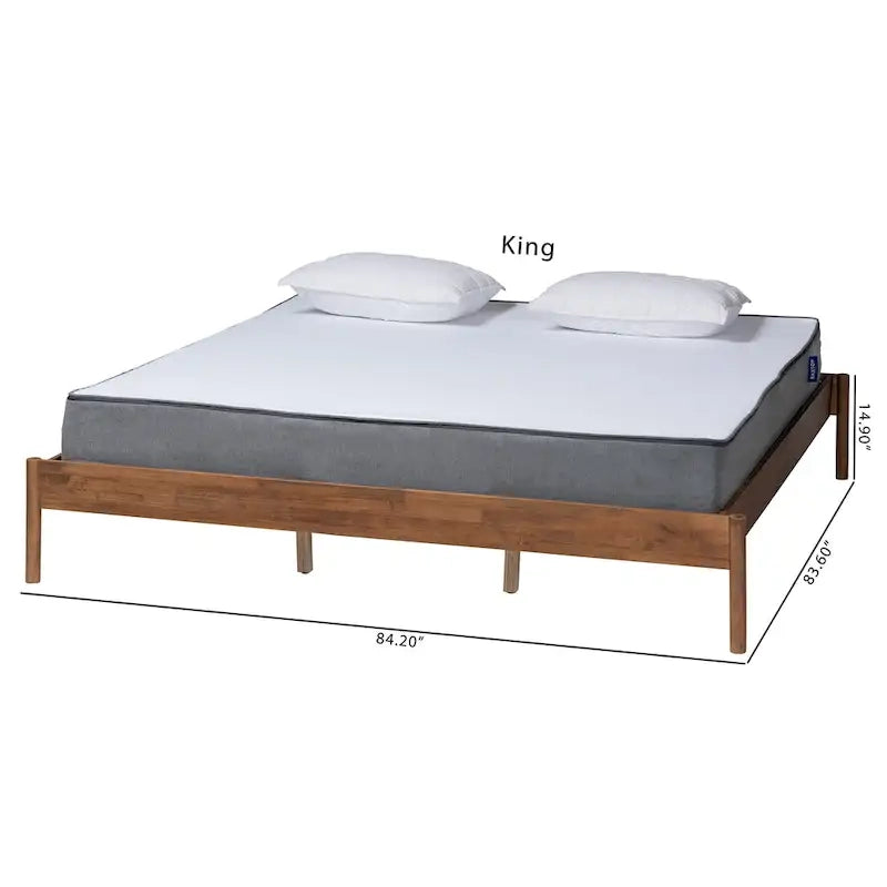 Struttura letto matrimoniale Agatis in legno di frassino con finitura in noce, stile moderno di metà secolo