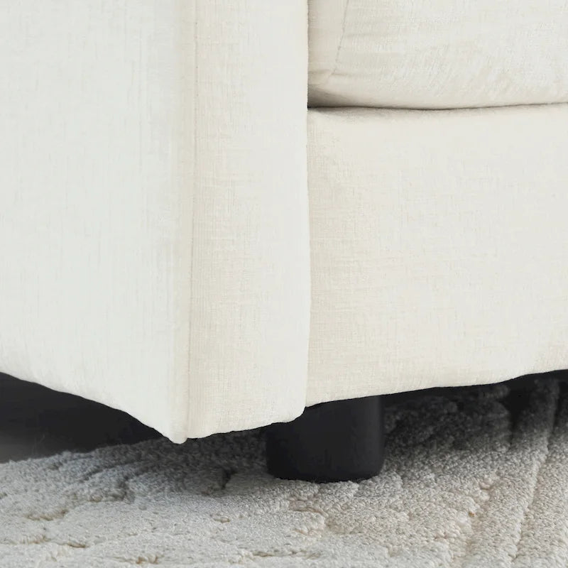 Poltrona moderna con pouf, poltrona club per soggiorno, poltrona imbottita in ciniglia, poltrona da lettura per camera da letto, bianca