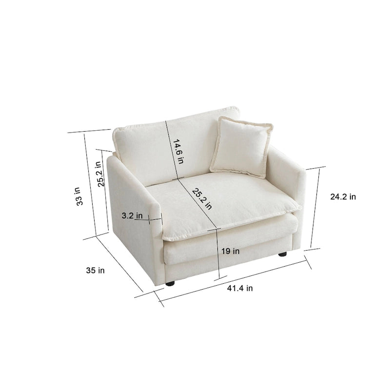 Poltrona moderna con pouf, poltrona club per soggiorno, poltrona imbottita in ciniglia, poltrona da lettura per camera da letto, bianca