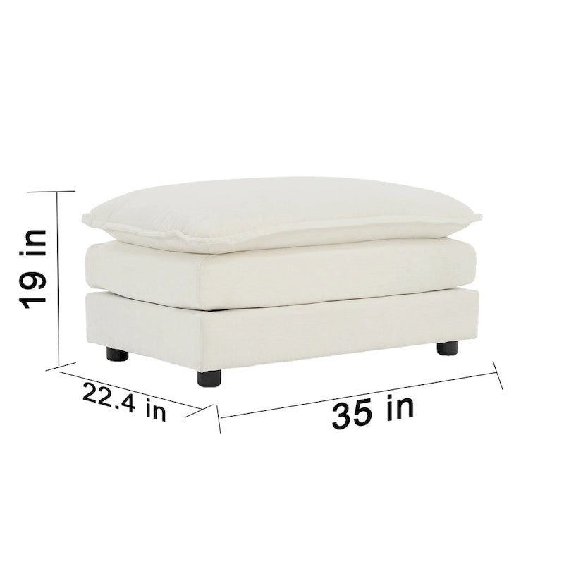 Poltrona moderna con pouf, poltrona club per soggiorno, poltrona imbottita in ciniglia, poltrona da lettura per camera da letto, bianca