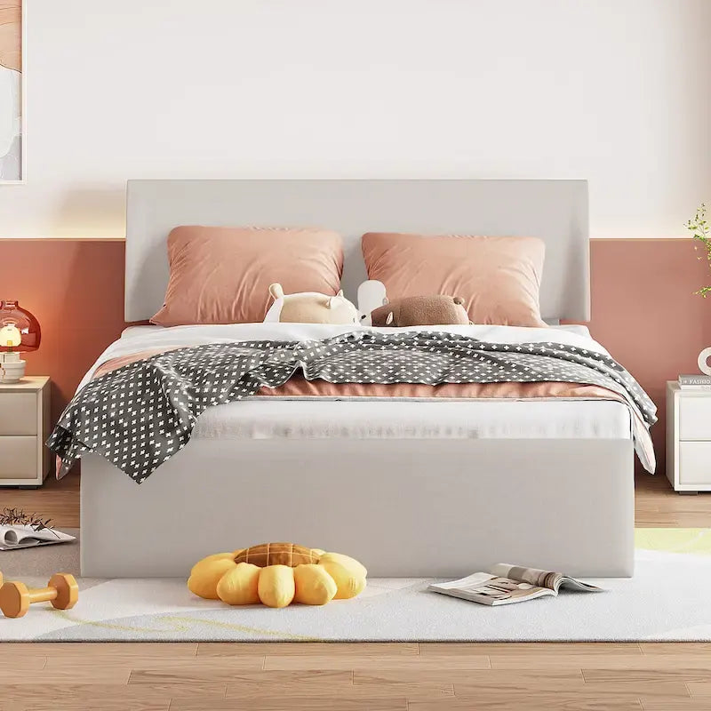 Divano Letto Trasformabile Futon | Divanetto Rivestito in Lino con Gambe in Legno