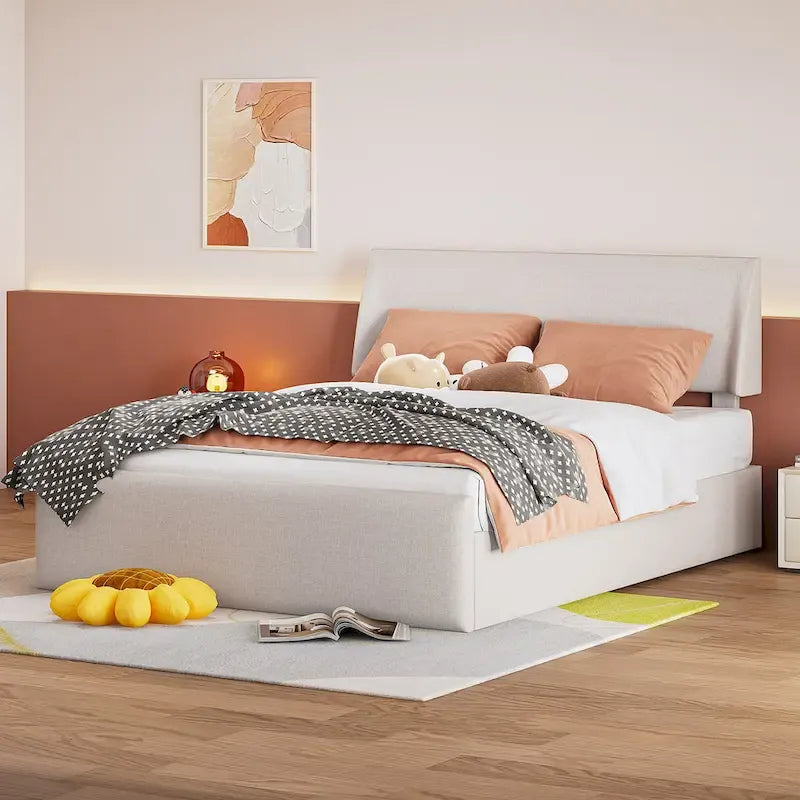 Divano Letto Trasformabile Futon | Divanetto Rivestito in Lino con Gambe in Legno