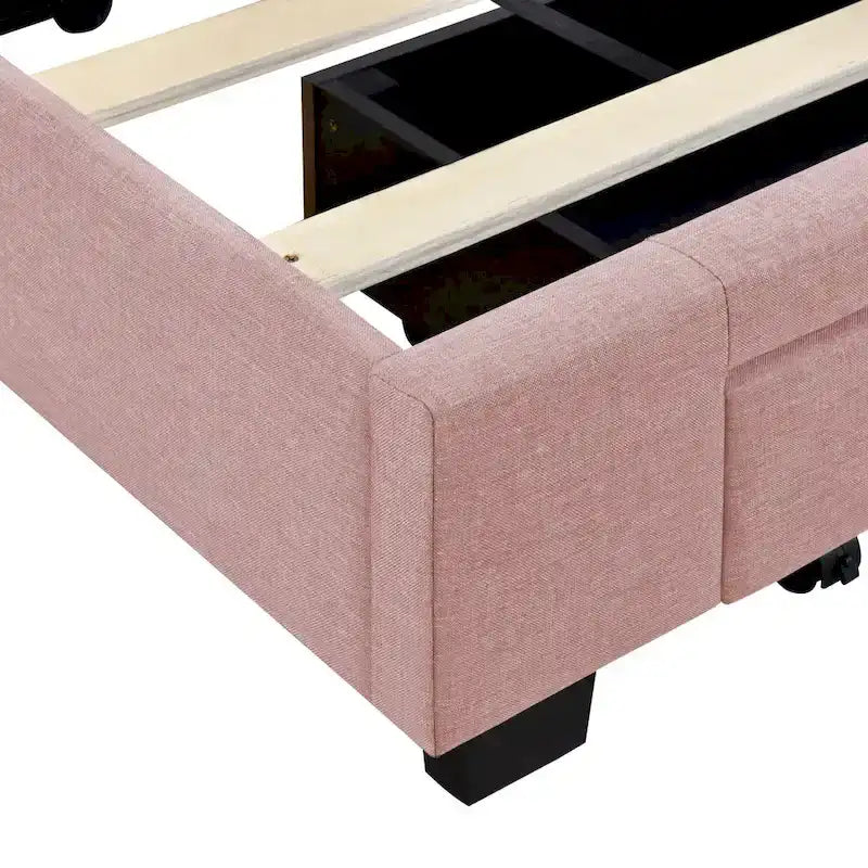 Divano Letto Trasformabile Futon | Divanetto Rivestito in Lino con Gambe in Legno