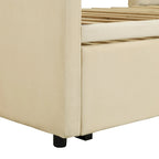 Divano letto imbottito con letto estraibile a scomparsa, colore beige, una piazza