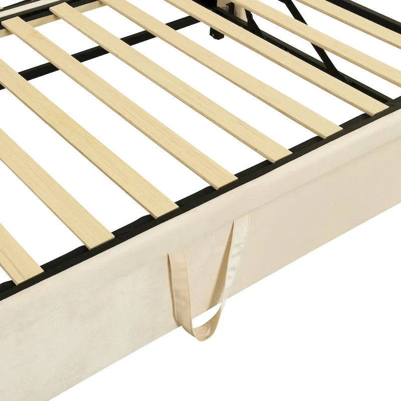 Divano letto imbottito con letto estraibile a scomparsa, colore beige, una piazza