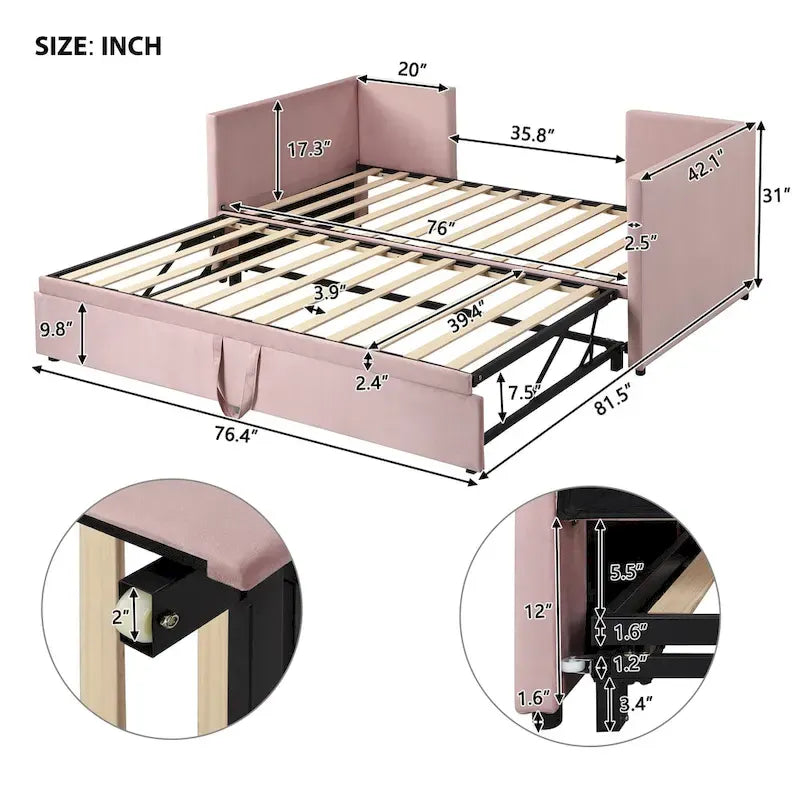 Divano letto imbottito con letto estraibile a scomparsa, colore beige, una piazza