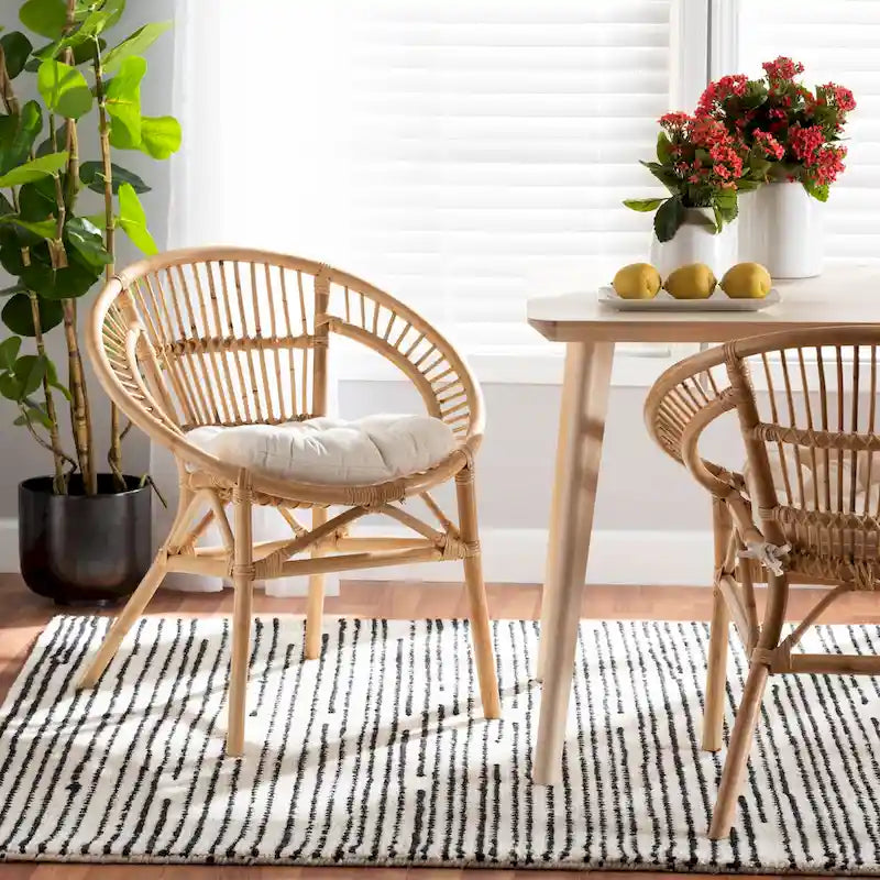 Sedia da pranzo moderna bohémien in rattan marrone naturale | Seduta Boho per cucina e sala da pranzo