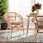Sedia da pranzo moderna bohémien in rattan marrone naturale | Seduta Boho per cucina e sala da pranzo
