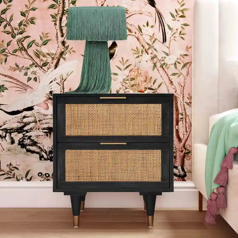 Comodino in canna con cassetto | Comodino in rattan | Mobili da camera da letto in stile boho