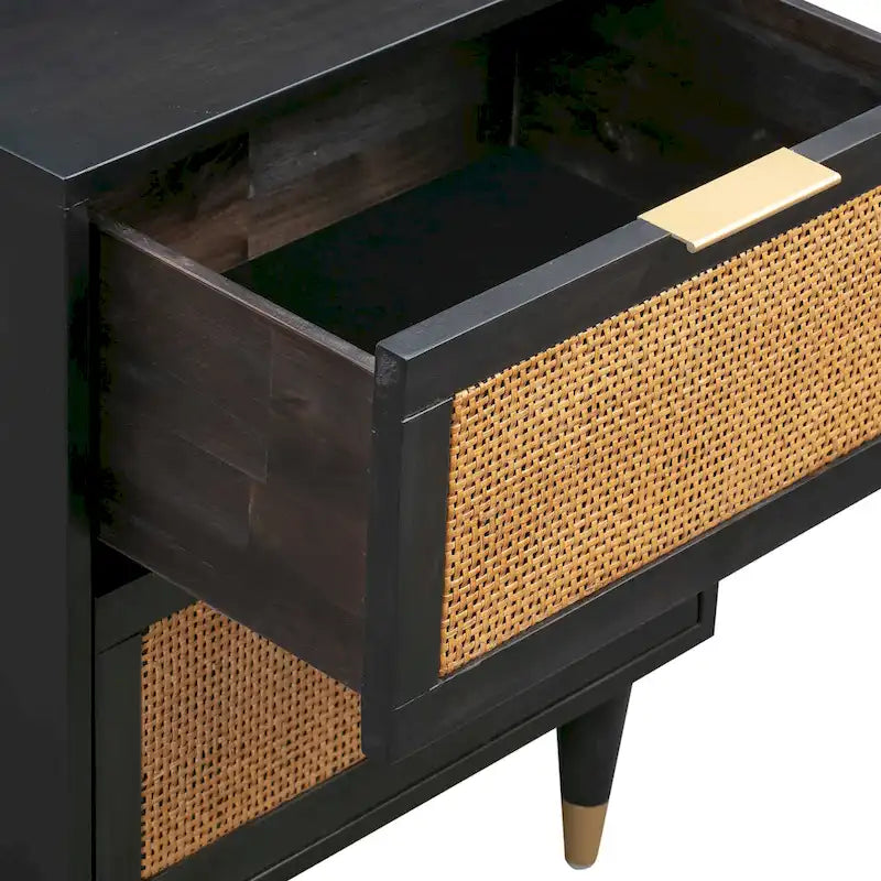 Comodino in canna con cassetto | Comodino in rattan | Mobili da camera da letto in stile boho