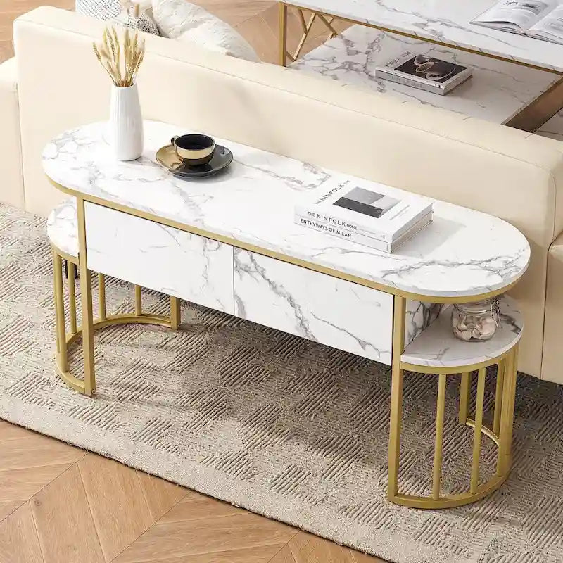 Consolle moderna bianca | Top in finto marmo | Ingresso e Soggiorno