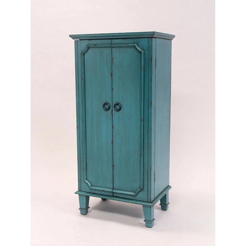 Mobile portagioie vintage turchese dipinto a mano con maniglie antiche - 13.8 x 19 x 40 pollici