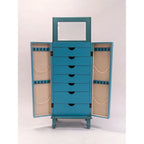 Mobile portagioie vintage turchese dipinto a mano con maniglie antiche - 13.8 x 19 x 40 pollici