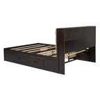 Letto a piattaforma in legno con testiera contenitore, scarpiera e 4 cassetti