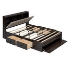 Letto a piattaforma in legno con testiera contenitore, scarpiera e 4 cassetti