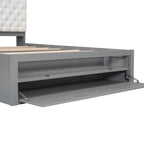 Letto a piattaforma in legno con testiera contenitore, scarpiera e 4 cassetti