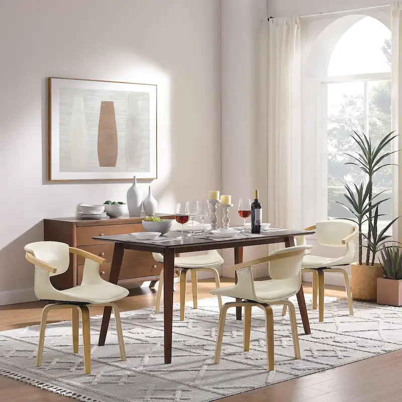 Set di 4 sedie da pranzo girevoli in legno e similpelle | Sedute moderne per cucina e sala da pranzo