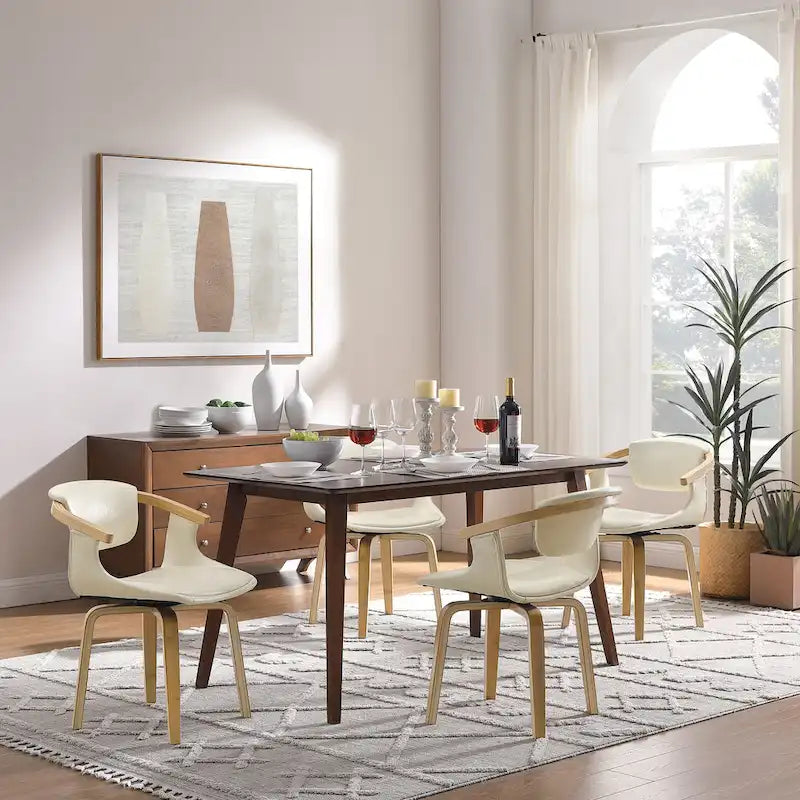 Set di 4 sedie da pranzo girevoli in legno e similpelle | Sedute moderne per cucina e sala da pranzo