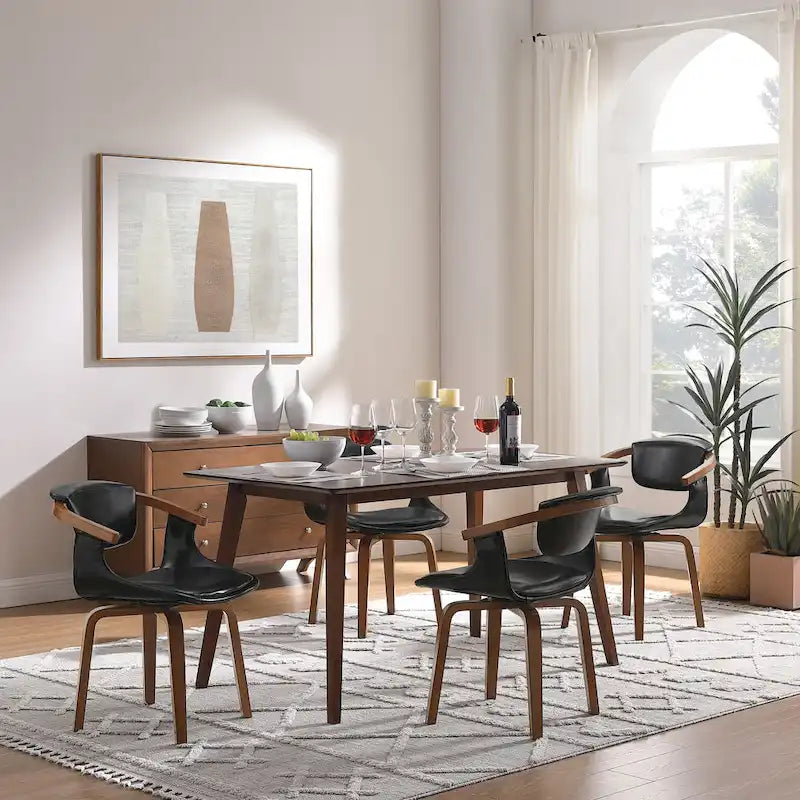 Set di 4 sedie da pranzo girevoli in legno e similpelle | Sedute moderne per cucina e sala da pranzo