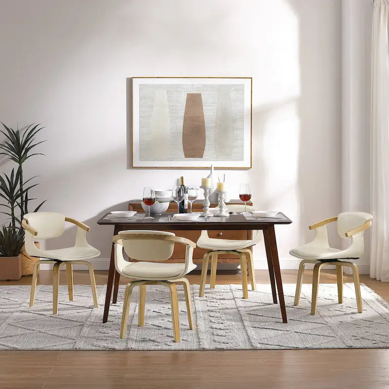 Set di 4 sedie da pranzo girevoli in legno e similpelle | Sedute moderne per cucina e sala da pranzo