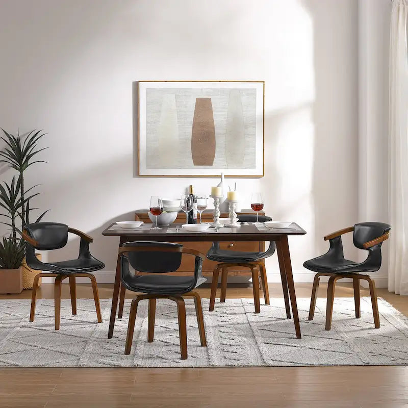 Set di 4 sedie da pranzo girevoli in legno e similpelle | Sedute moderne per cucina e sala da pranzo