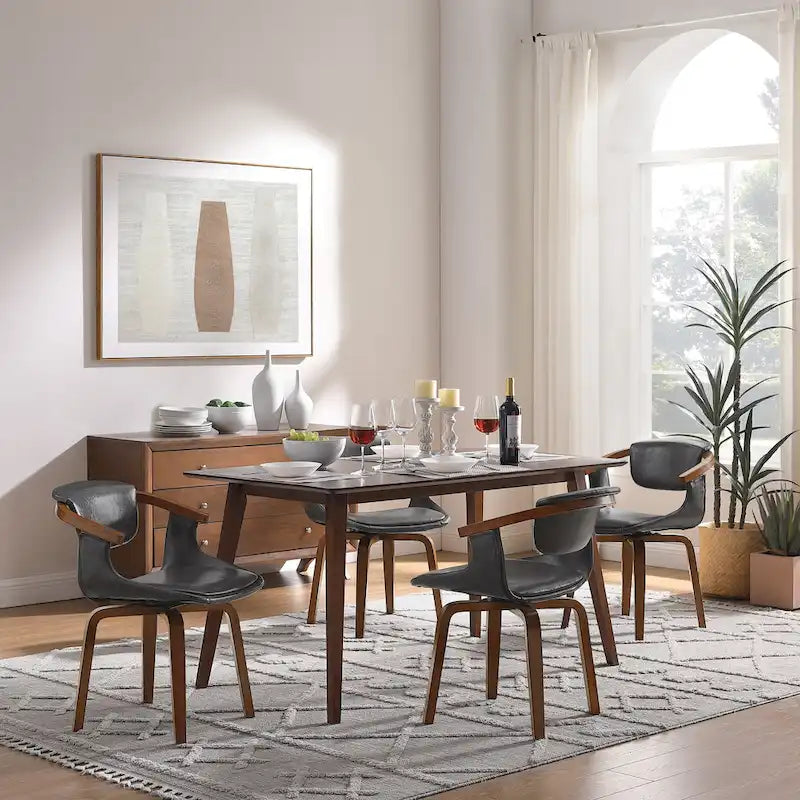Set di 4 sedie da pranzo girevoli in legno e similpelle | Sedute moderne per cucina e sala da pranzo