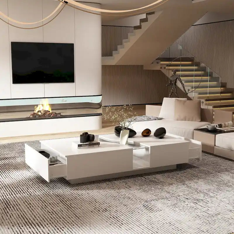 Divano Letto Sezionale Convertibile con Pouf Contenitore, Porte USB e Prese di Corrente, 2 Cuscini