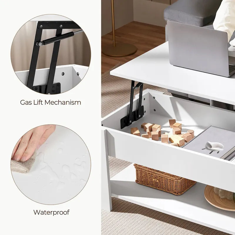 Tavolino da caffè sollevabile da 38,6" con ripiano portaoggetti nascosto, tavolino da salotto moderno