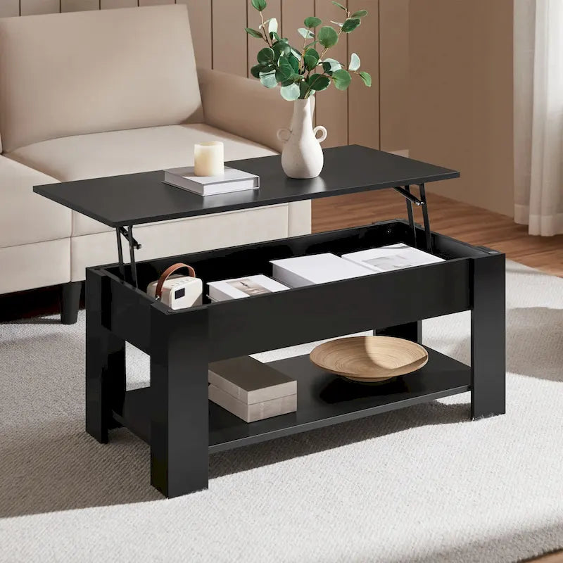 Tavolino da caffè sollevabile da 38,6" con ripiano portaoggetti nascosto, tavolino da salotto moderno