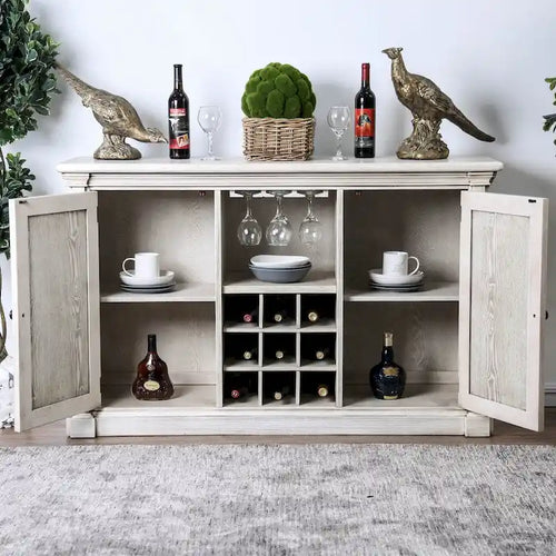 Credenza in legno rustico bianco da 57 pollici | Armadietto da pranzo a 5 ripiani