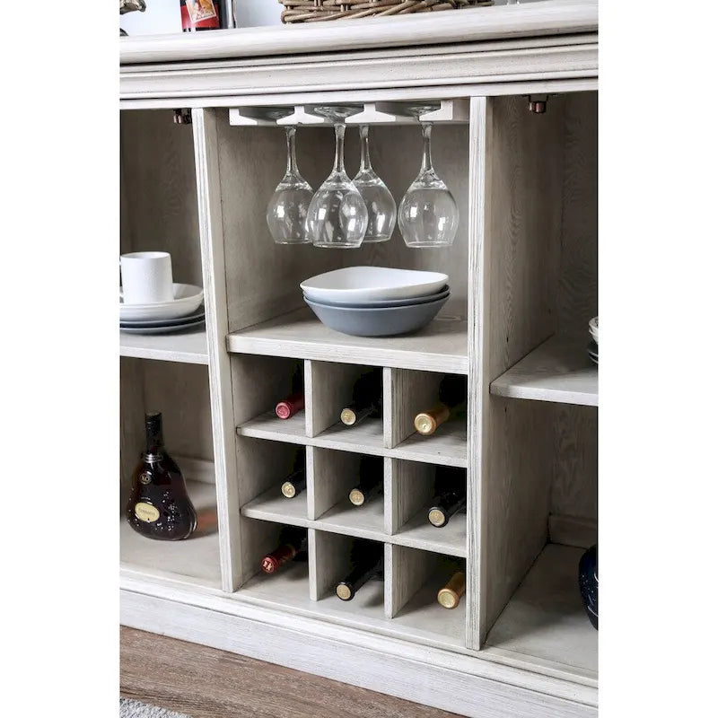 Credenza in legno rustico bianco da 57 pollici | Armadietto da pranzo a 5 ripiani