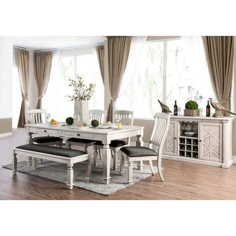 Credenza in legno rustico bianco da 57 pollici | Armadietto da pranzo a 5 ripiani