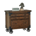 Classificatore laterale in legno rustico | Mobiletto per ufficio con 2 cassetti | Stile rustico