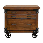 Classificatore laterale in legno rustico | Mobiletto per ufficio con 2 cassetti | Stile rustico