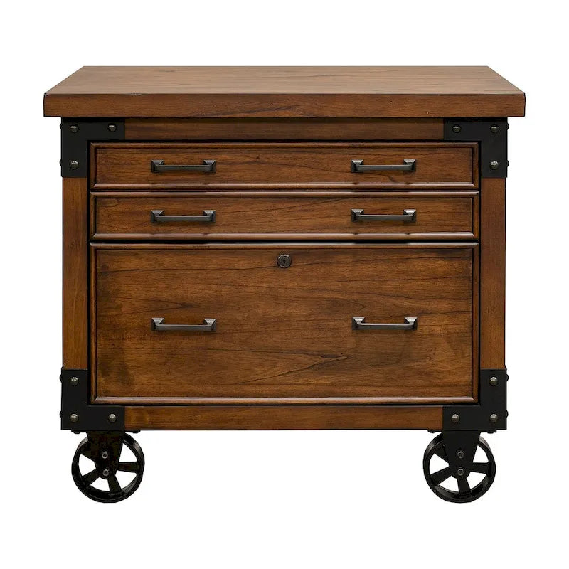 Classificatore laterale in legno rustico | Mobiletto per ufficio con 2 cassetti | Stile rustico