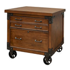 Classificatore laterale in legno rustico | Mobiletto per ufficio con 2 cassetti | Stile rustico
