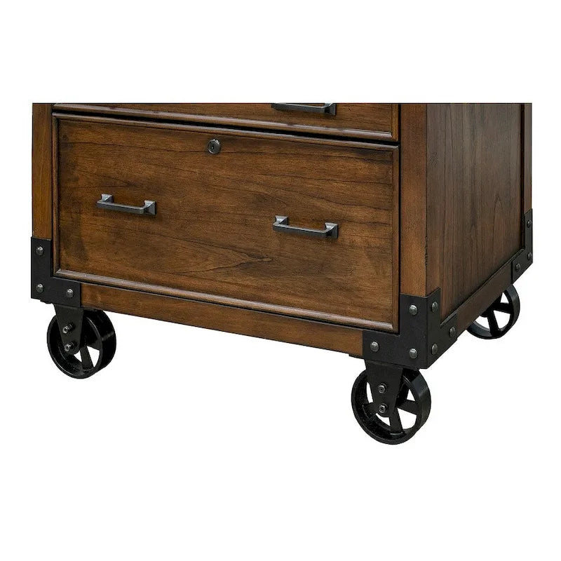 Classificatore laterale in legno rustico | Mobiletto per ufficio con 2 cassetti | Stile rustico