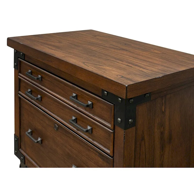 Classificatore laterale in legno rustico | Mobiletto per ufficio con 2 cassetti | Stile rustico