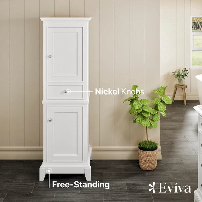 Mobiletto portabiancheria a colonna da 24" bianco, autoportante, con ripiani, per bagno