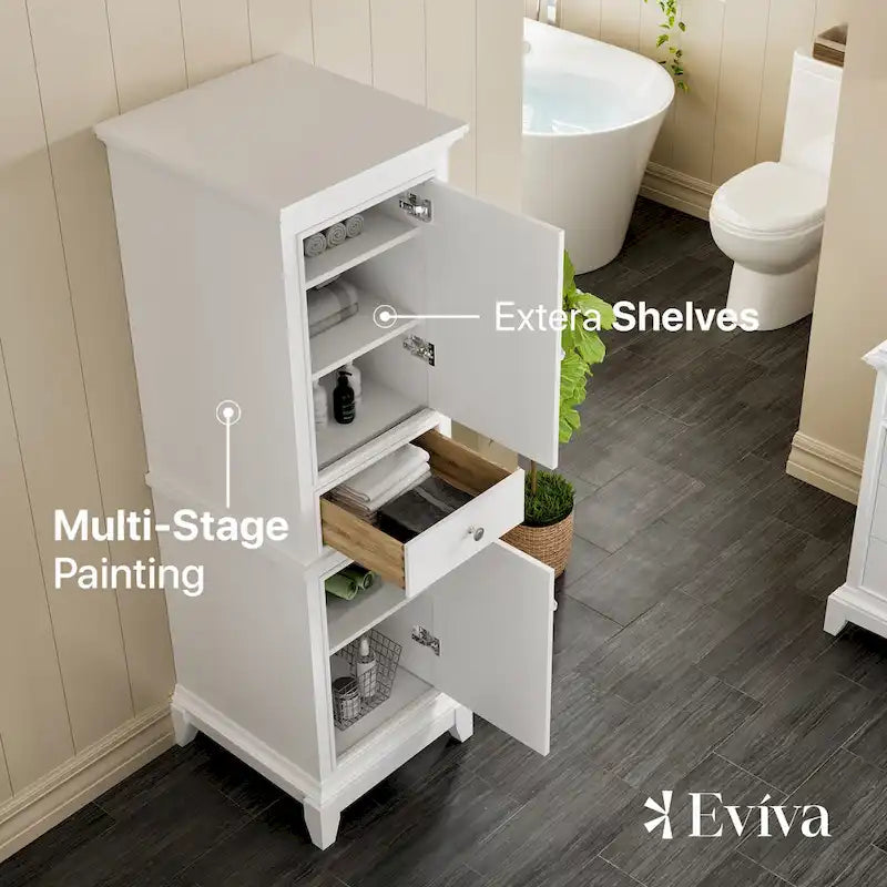 Mobiletto portabiancheria a colonna da 24" bianco, autoportante, con ripiani, per bagno