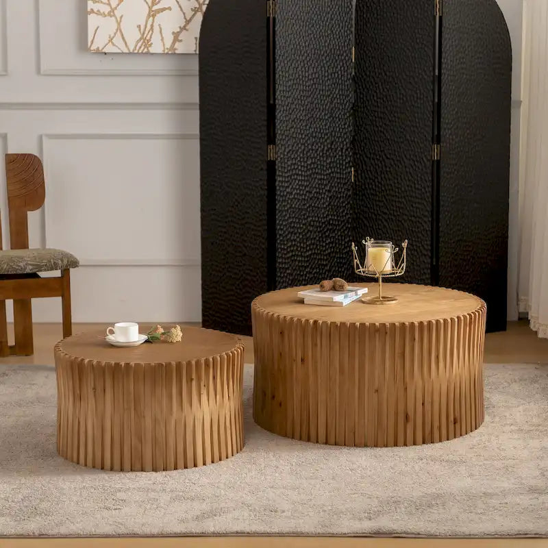 Set di Tavolini da Caffè con Design Goffrato a Rilievo Verticale per Soggiorno (Set da 2)
